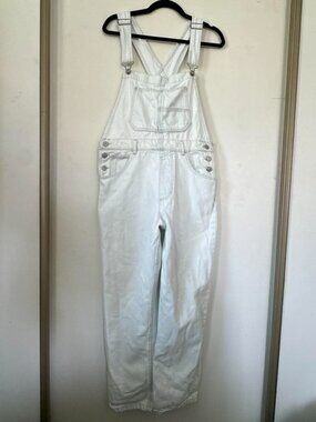 The Free People Ziggy Denim Overall in a White Light Wash Straight Leg